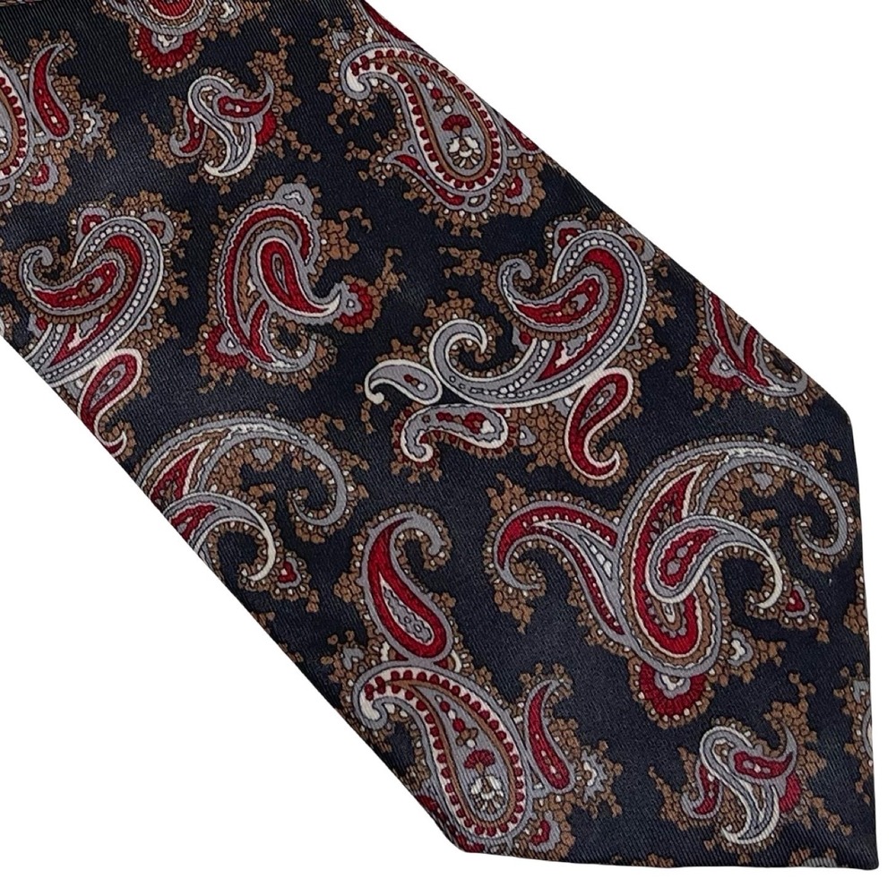 Vintage Royal Knight Silk Paisley Necktie Mens Blue Red Brown 70s‎ 80s Retro